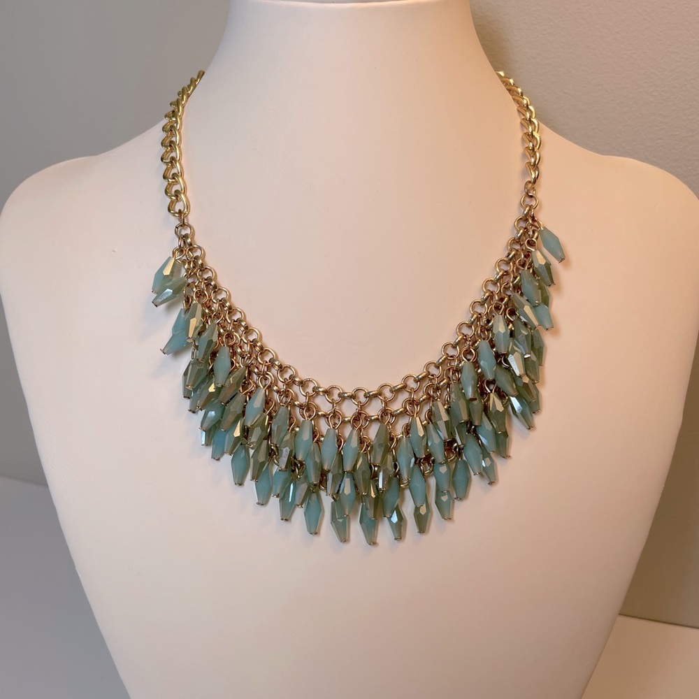 Turquoise-Colored Crystal Statement Necklace - image 1